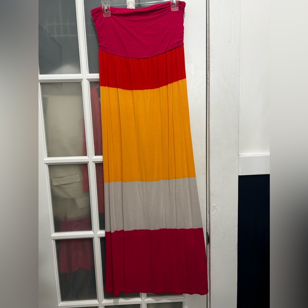 Old Navy Pink Orange Beige Colorblock Tube Top Maxi Dress Size Medium